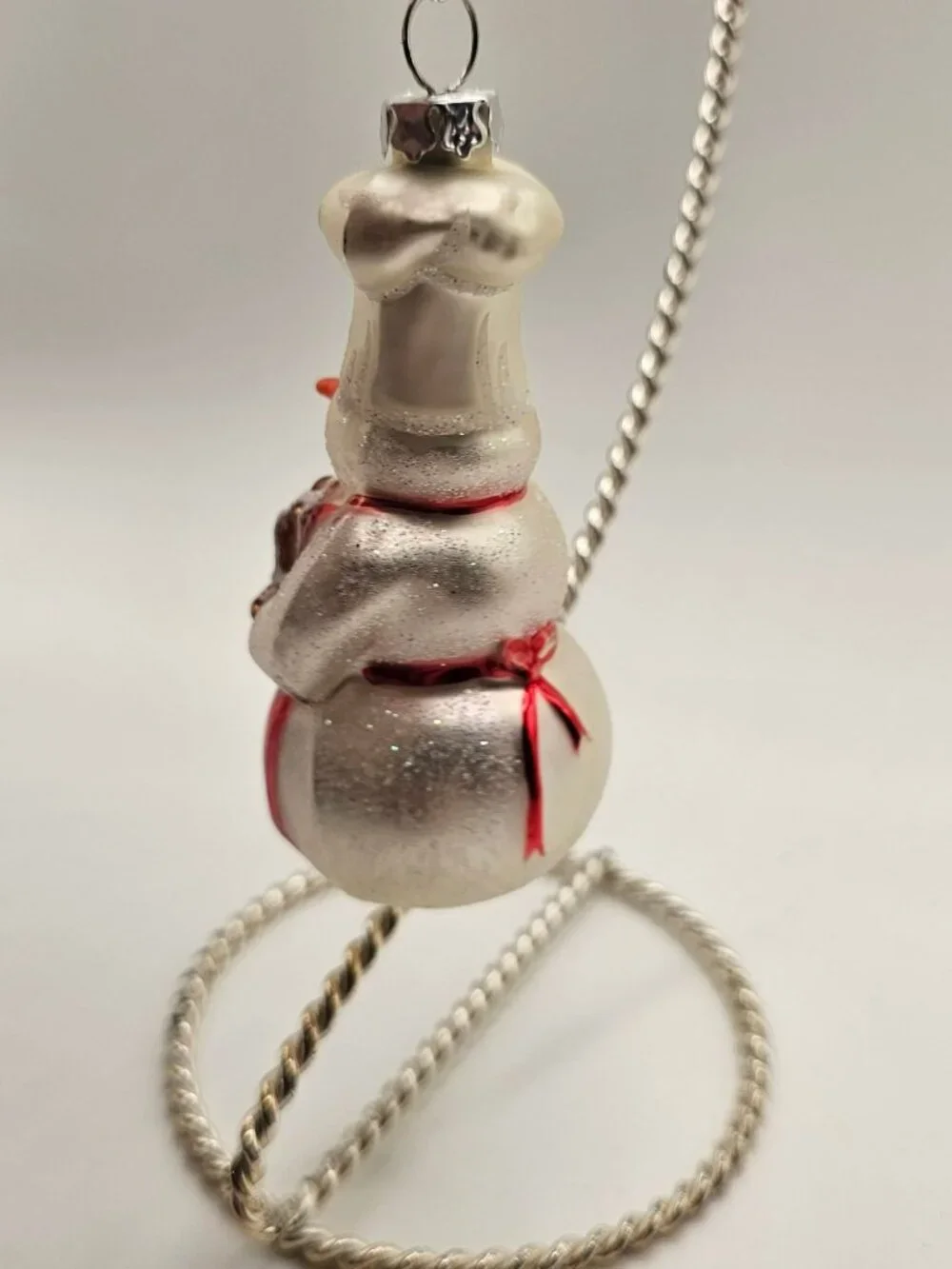 Williams Sonoma Snowman Ornament Holding Gingerbread House With Red Apron & Chef